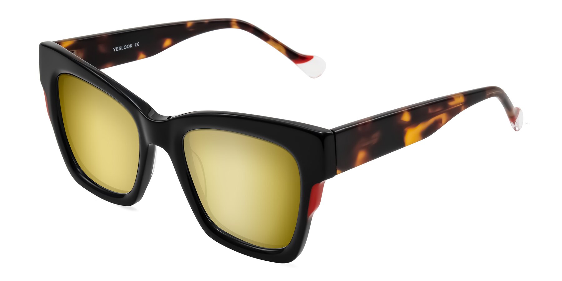 Angle of Yatole in Black/Tortoise with Gold Mirrored Lenses