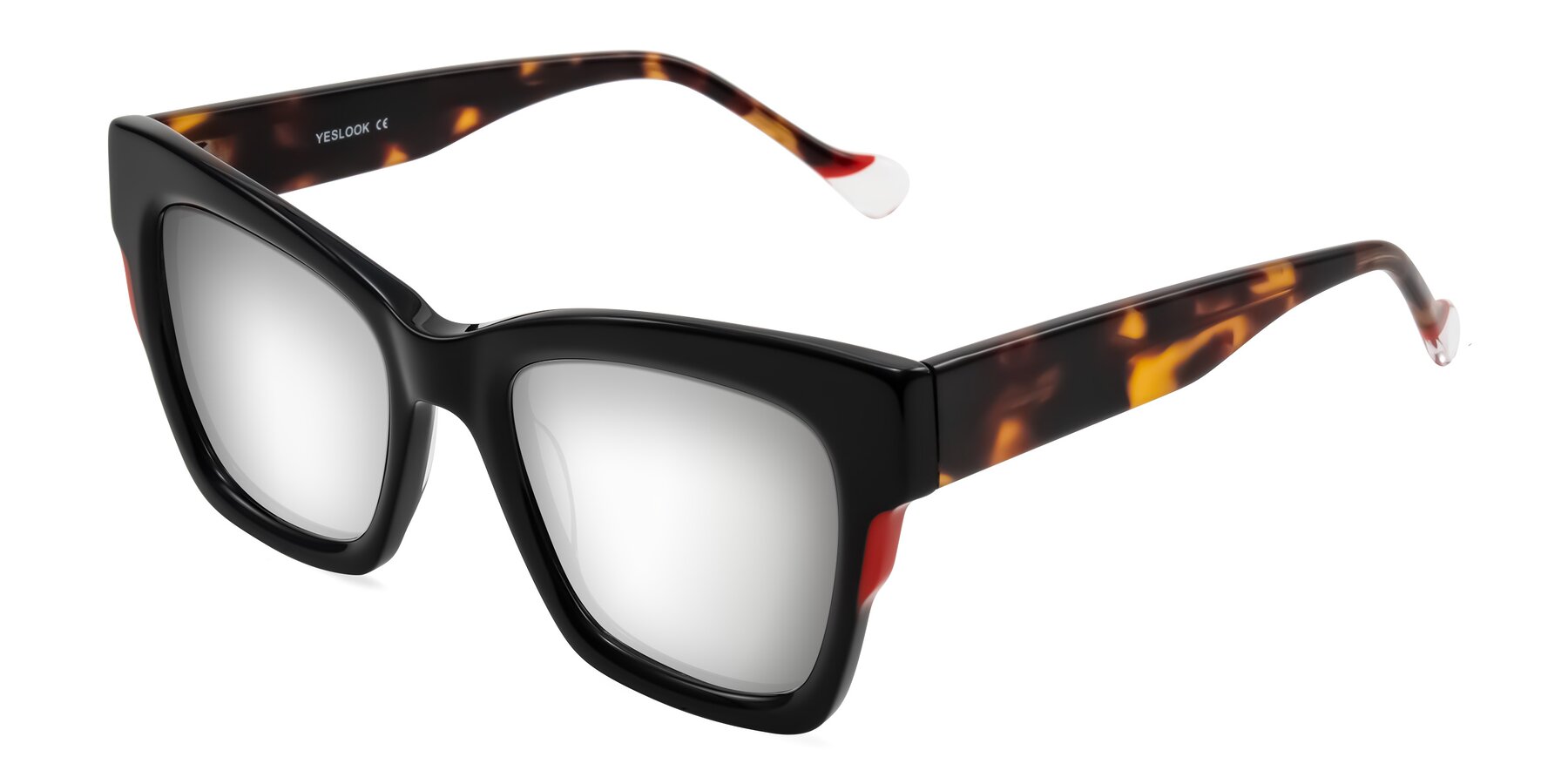 Angle of Yatole in Black/Tortoise with Silver Mirrored Lenses