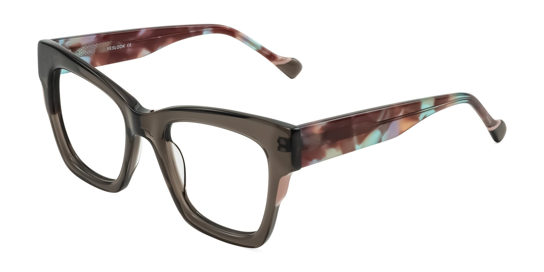 Angle of Yatole in Gray/Floral with Clear Eyeglass Lenses