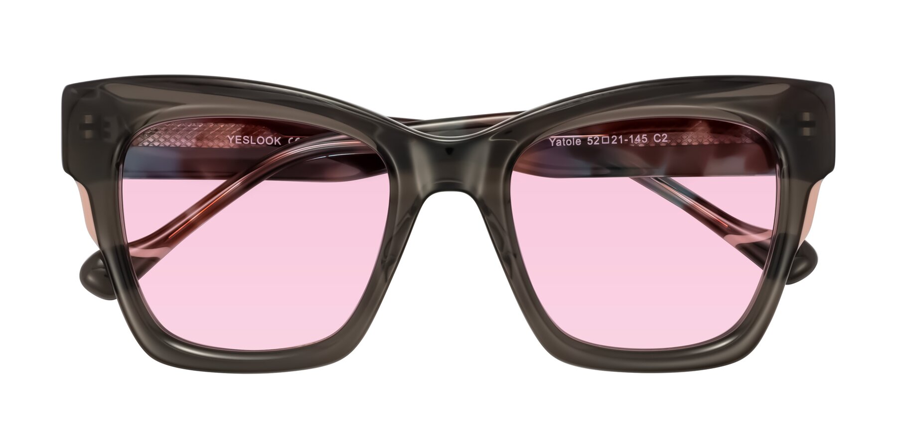 Folded Front of Yatole in Gray/Floral with Light Pink Tinted Lenses