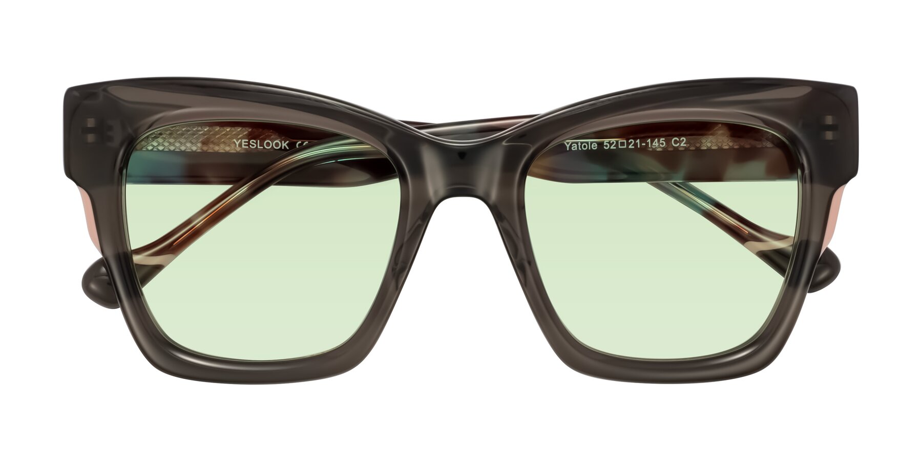 Folded Front of Yatole in Gray/Floral with Light Green Tinted Lenses