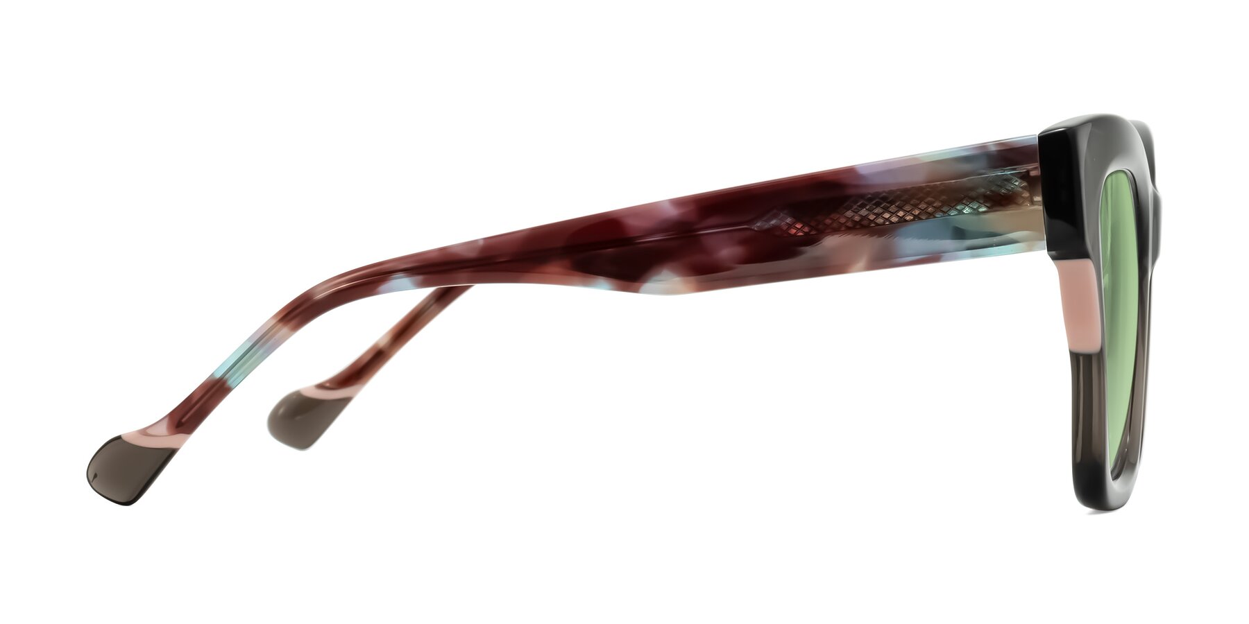 Side of Yatole in Gray/Floral with Medium Green Tinted Lenses