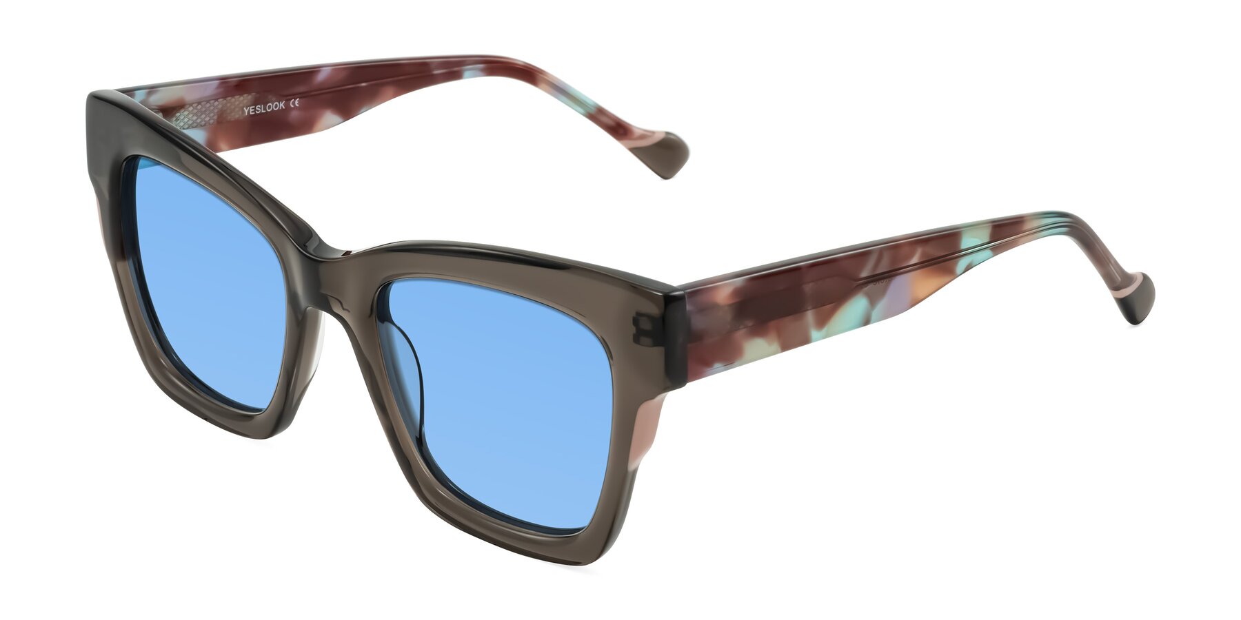 Angle of Yatole in Gray/Floral with Medium Blue Tinted Lenses