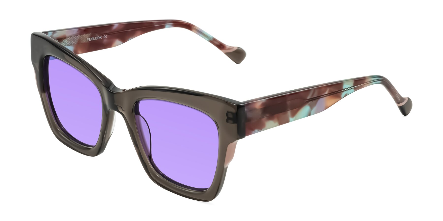 Angle of Yatole in Gray/Floral with Medium Purple Tinted Lenses