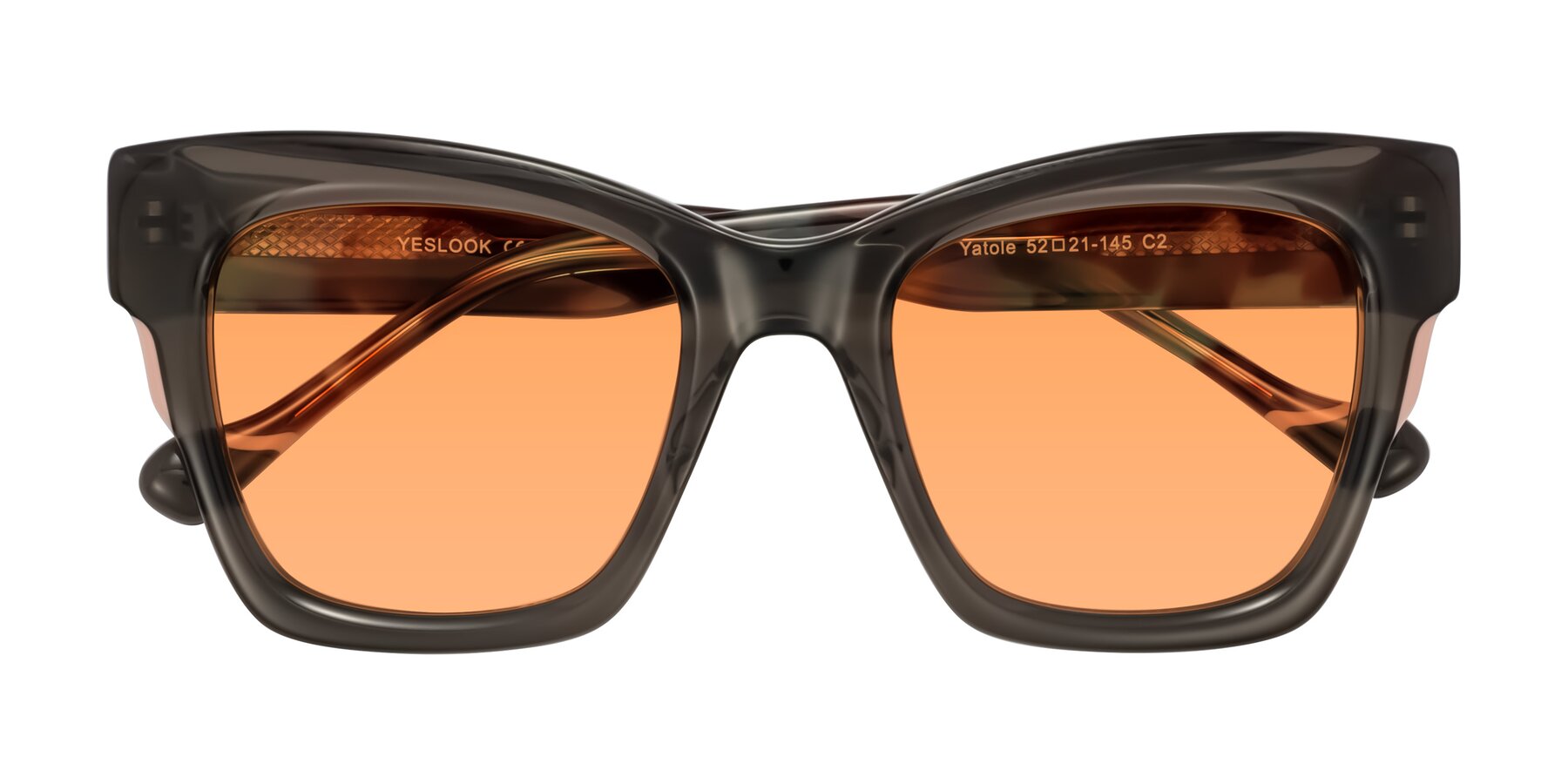 Folded Front of Yatole in Gray/Floral with Medium Orange Tinted Lenses