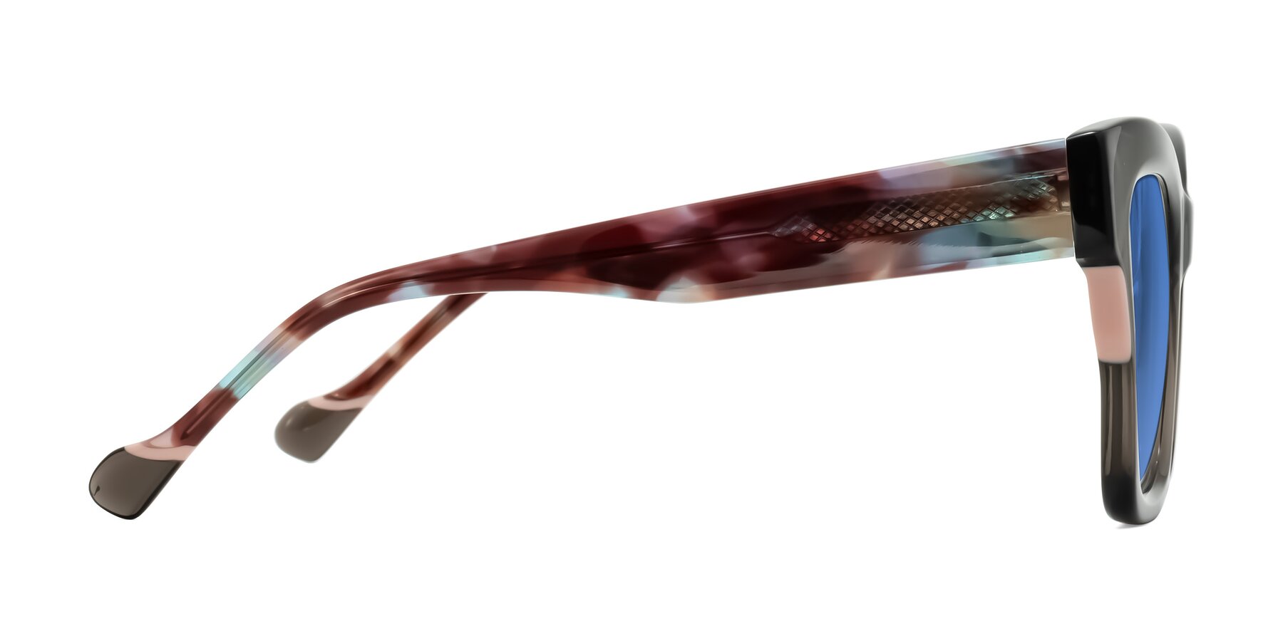 Side of Yatole in Gray/Floral with Blue Tinted Lenses