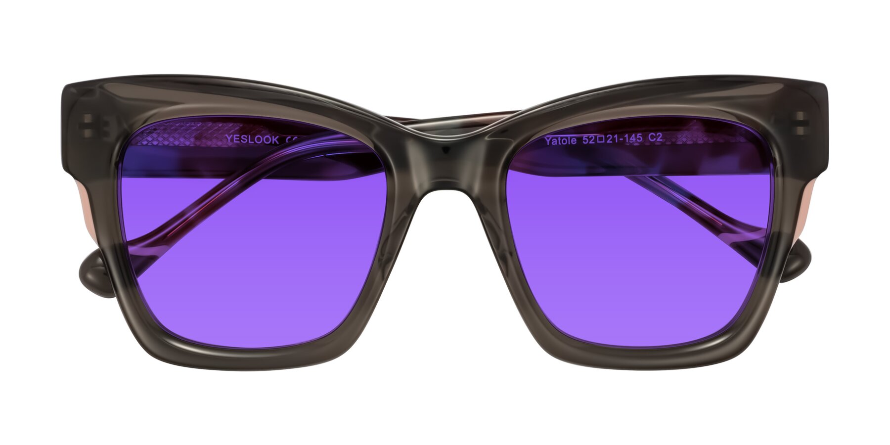 Folded Front of Yatole in Gray/Floral with Purple Tinted Lenses