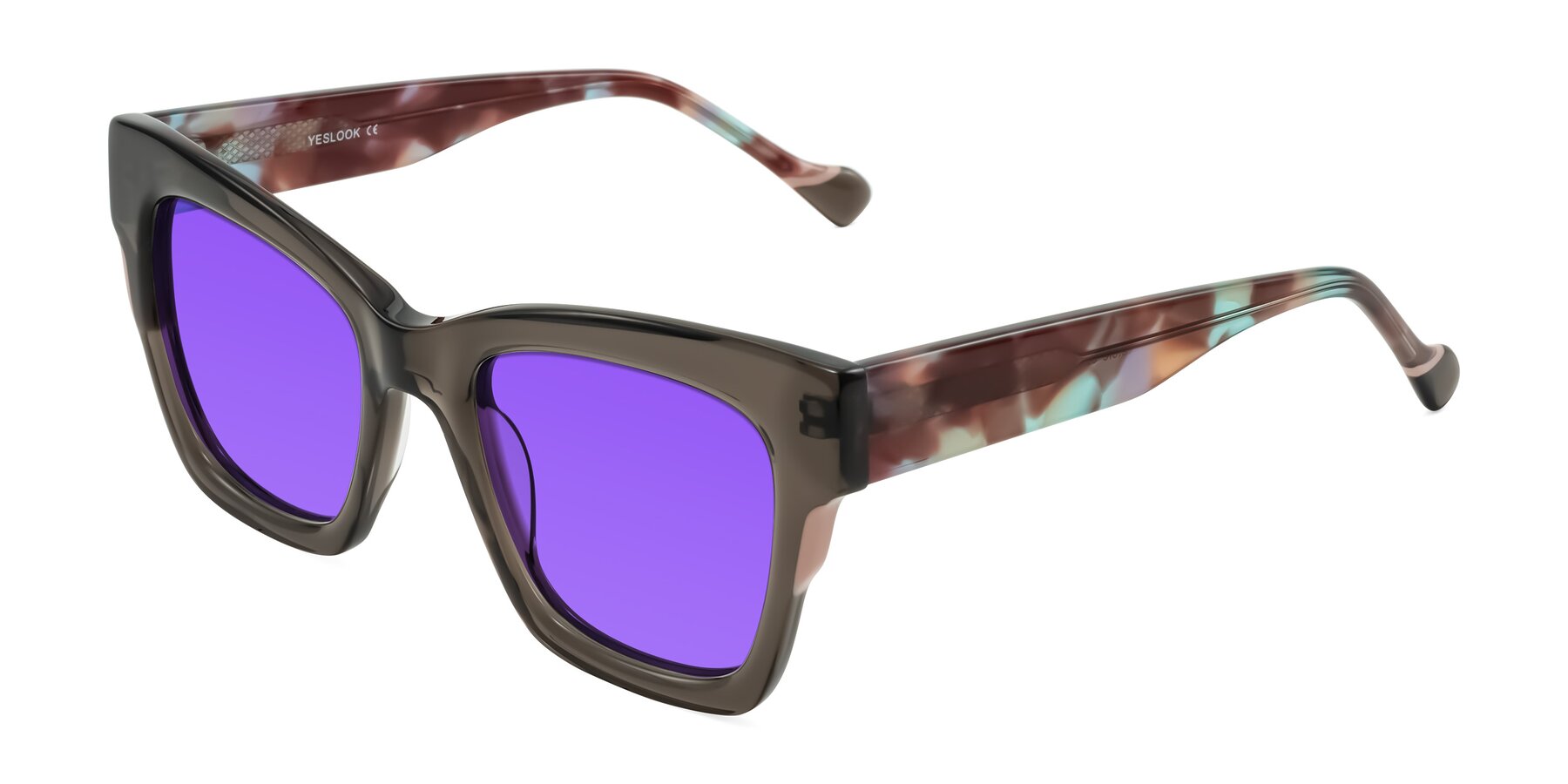 Angle of Yatole in Gray/Floral with Purple Tinted Lenses