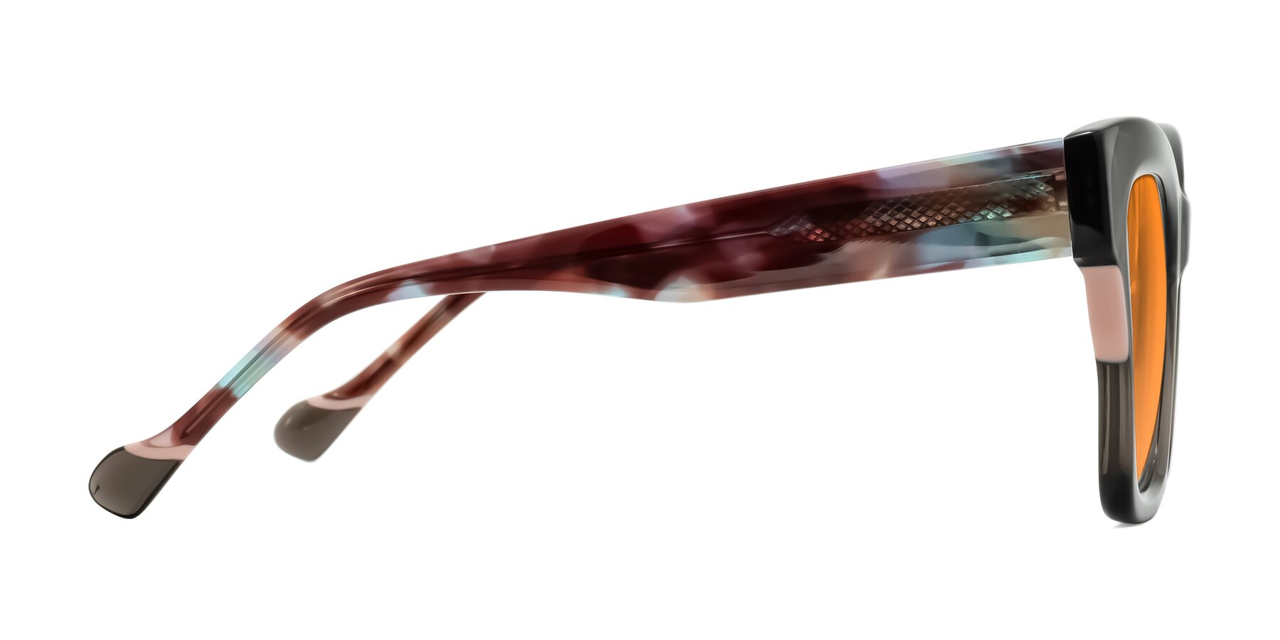 Side of Yatole in Gray/Floral with Orange Tinted Lenses