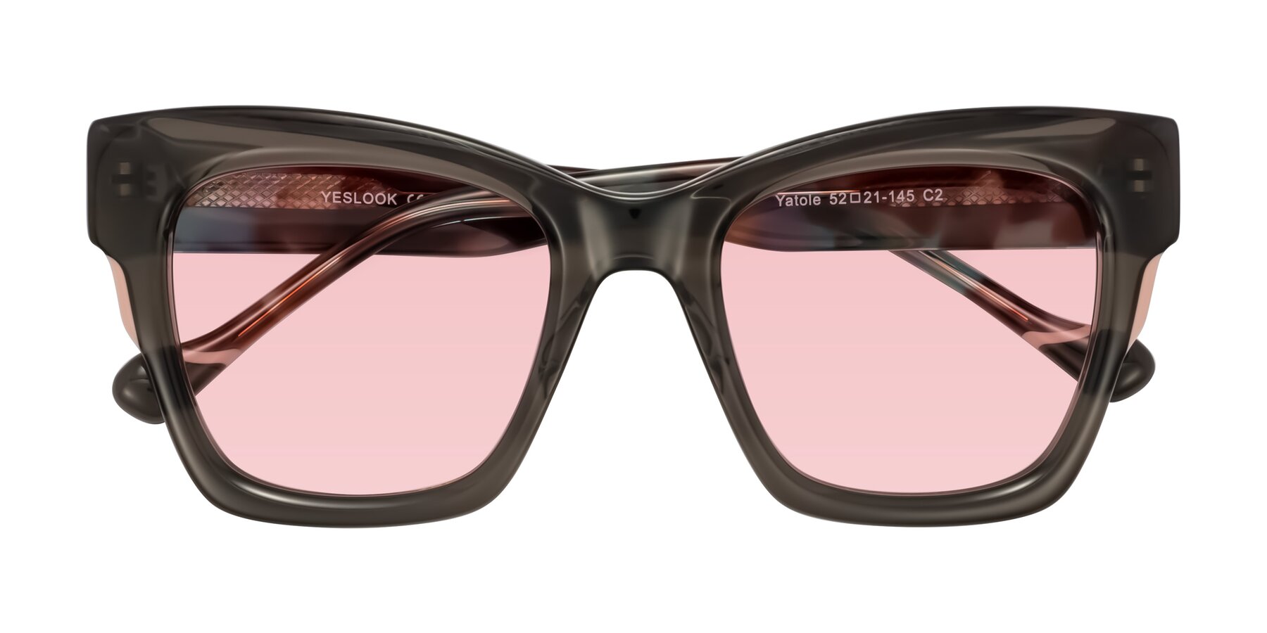 Folded Front of Yatole in Gray/Floral with Light Garnet Tinted Lenses