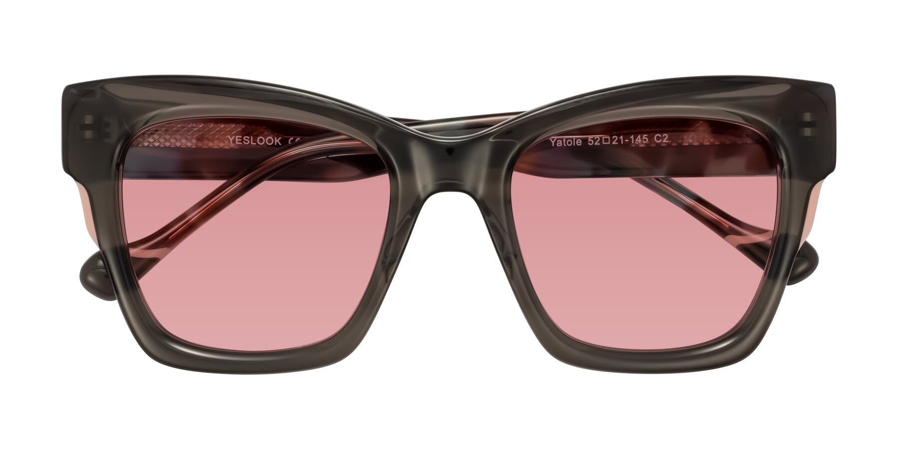 Folded Front of Yatole in Gray/Floral with Medium Garnet Tinted Lenses