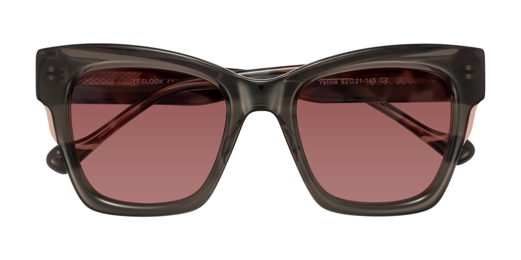 Folded Front of Yatole in Gray/Floral with Garnet Tinted Lenses