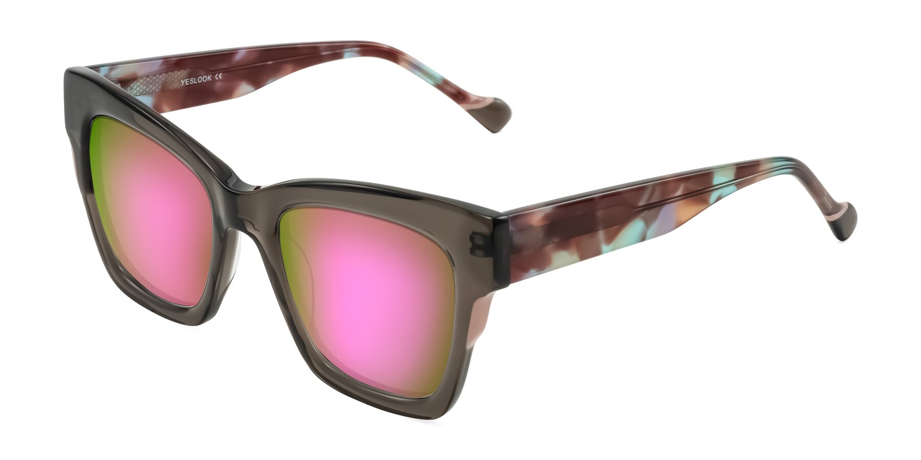 Angle of Yatole in Gray/Floral with Pink Mirrored Lenses