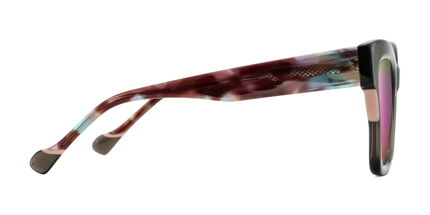 Side of Yatole in Gray/Floral with Pink Mirrored Lenses