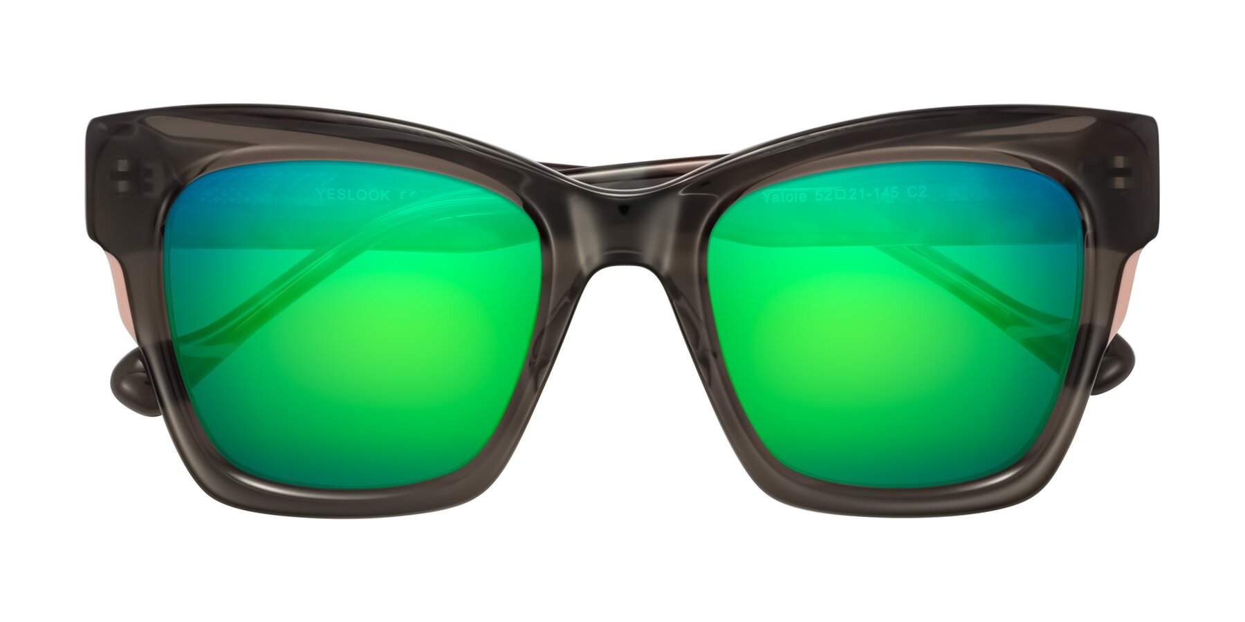 Folded Front of Yatole in Gray/Floral with Green Mirrored Lenses