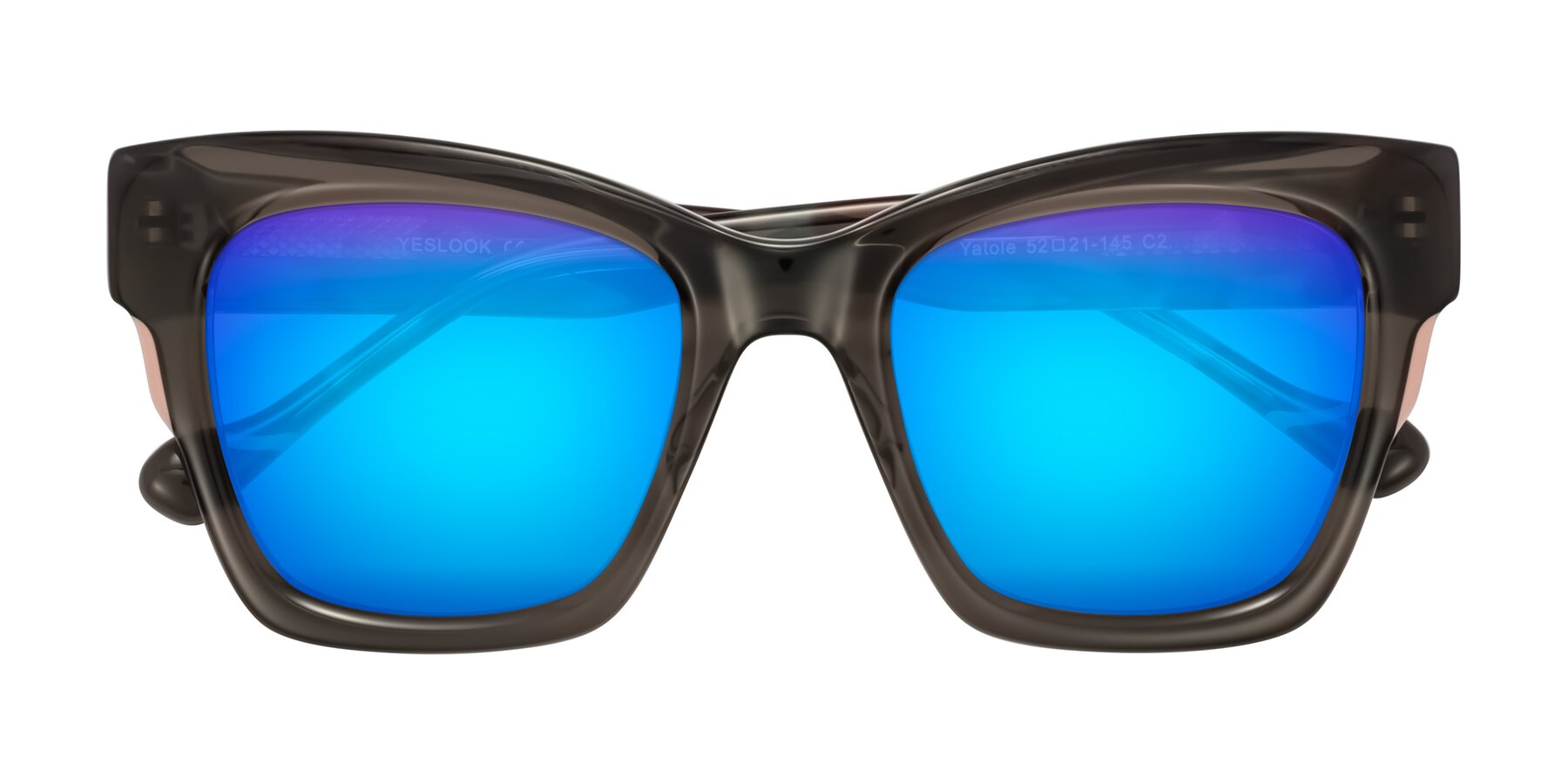 Folded Front of Yatole in Gray/Floral with Blue Mirrored Lenses