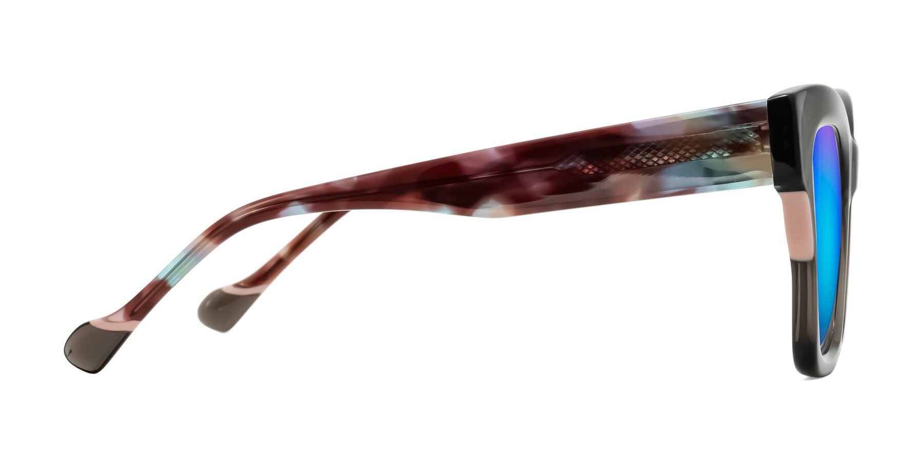 Side of Yatole in Gray/Floral with Blue Mirrored Lenses