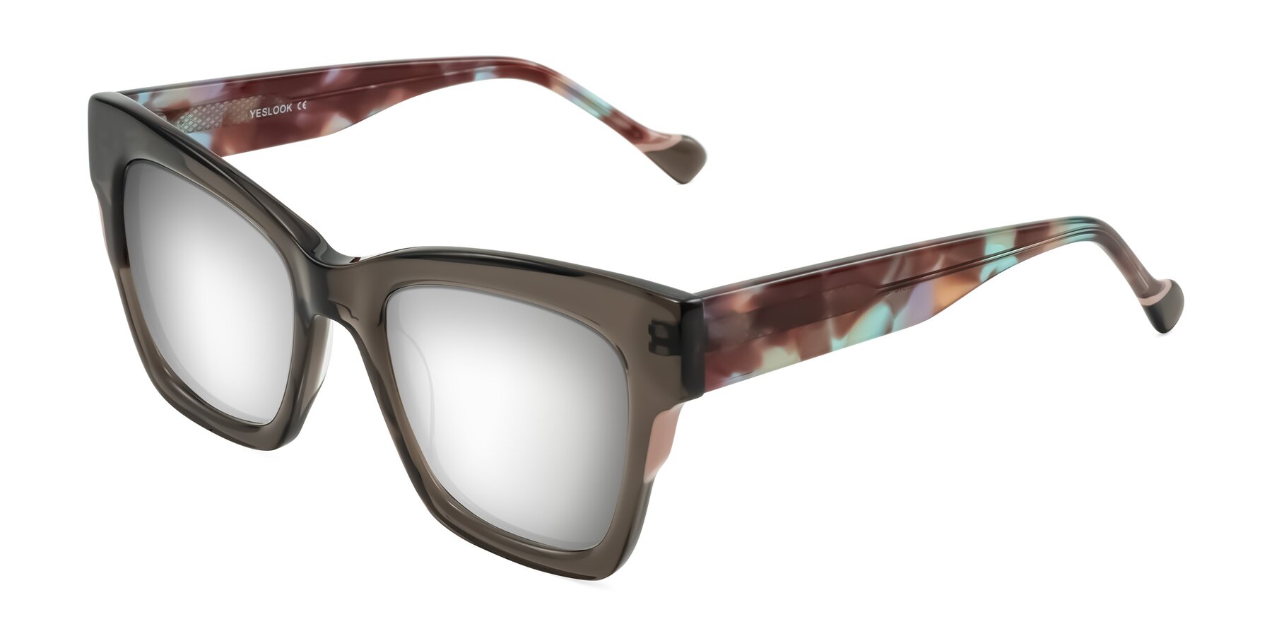 Angle of Yatole in Gray/Floral with Silver Mirrored Lenses
