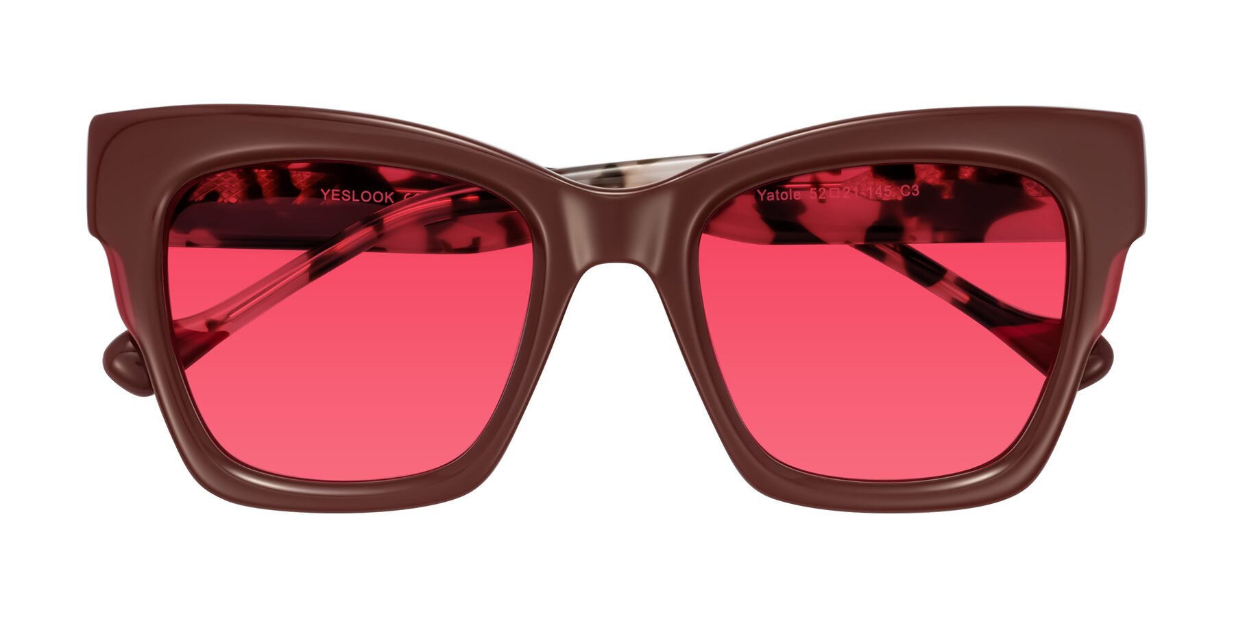Folded Front of Yatole in Maroon/Ivory Tortoise with Red Tinted Lenses