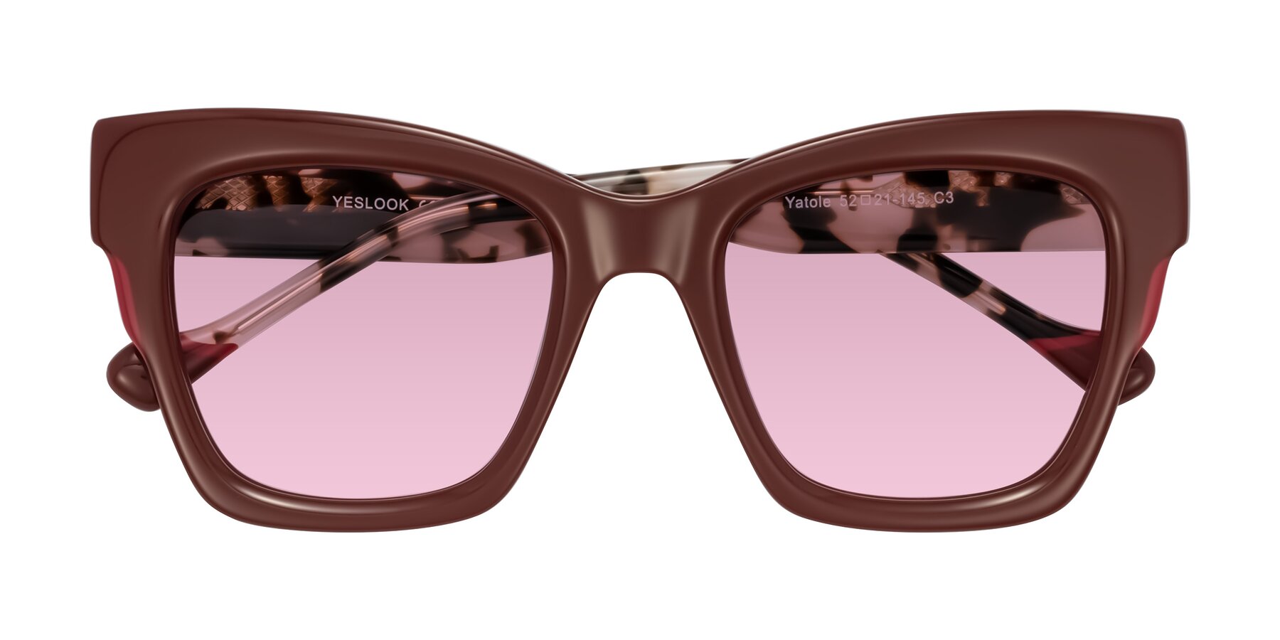 Folded Front of Yatole in Maroon/Ivory Tortoise with Light Wine Tinted Lenses