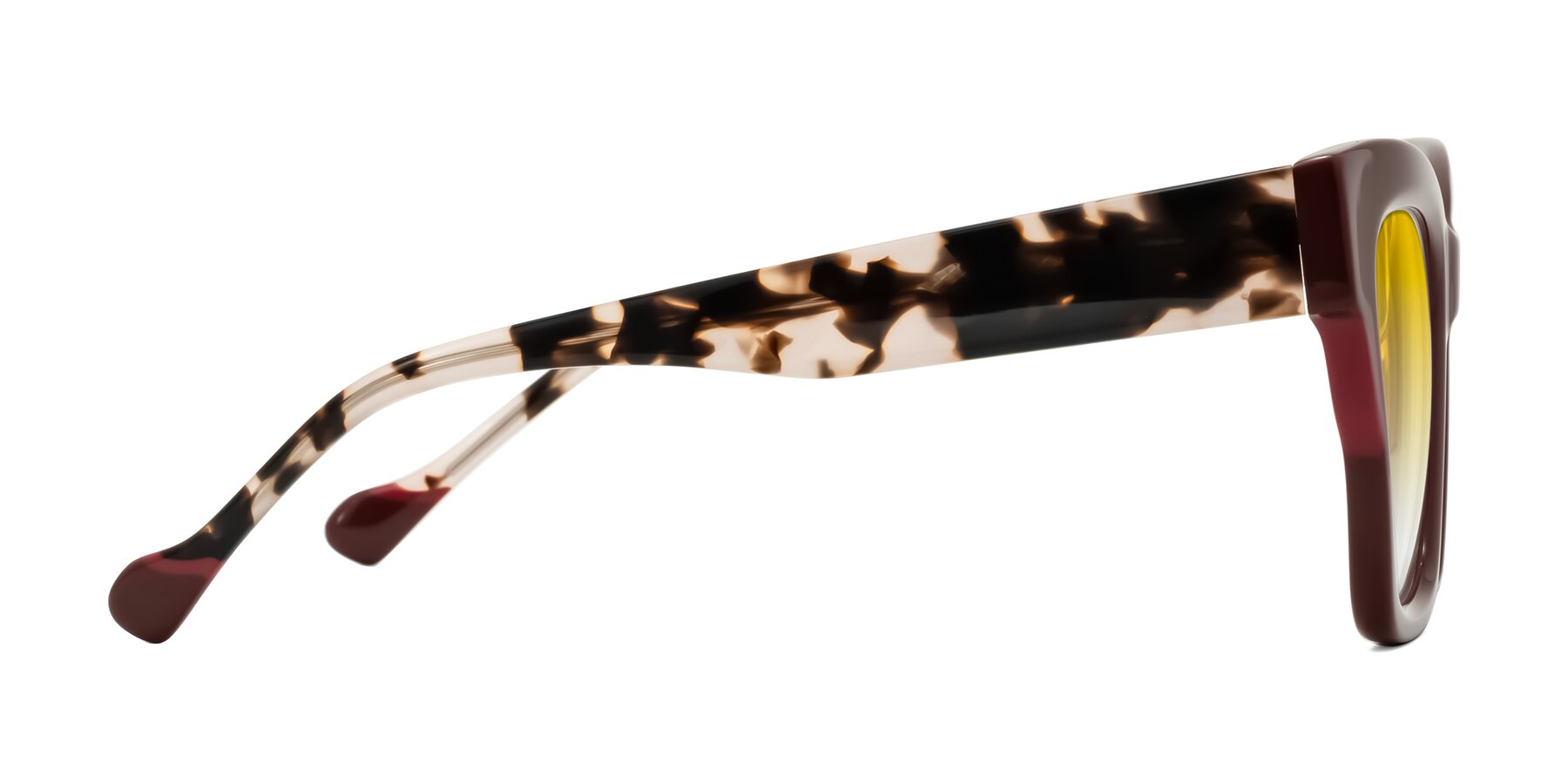 Side of Yatole in Maroon/Ivory Tortoise with Yellow Gradient Lenses