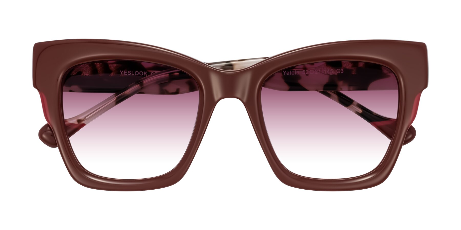 Folded Front of Yatole in Maroon/Ivory Tortoise with Wine Gradient Lenses
