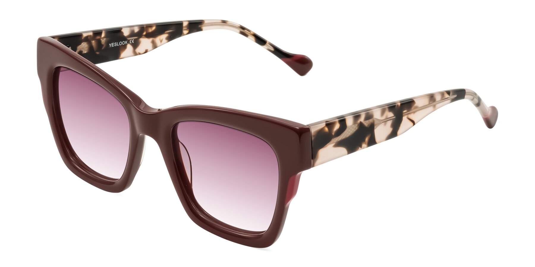 Angle of Yatole in Maroon/Ivory Tortoise with Wine Gradient Lenses