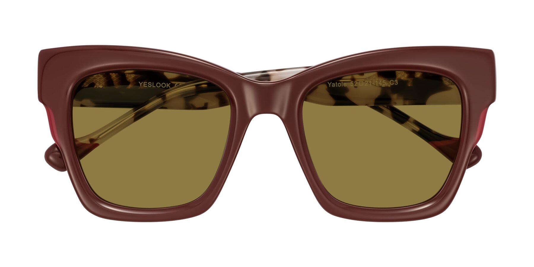 Folded Front of Yatole in Maroon/Ivory Tortoise with Brown Polarized Lenses
