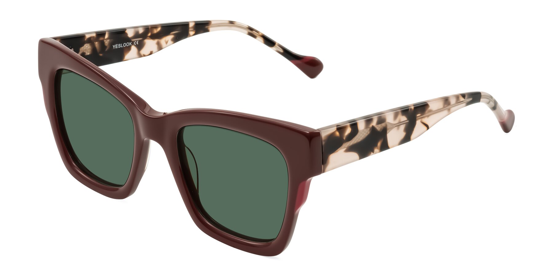 Angle of Yatole in Maroon/Ivory Tortoise with Green Polarized Lenses