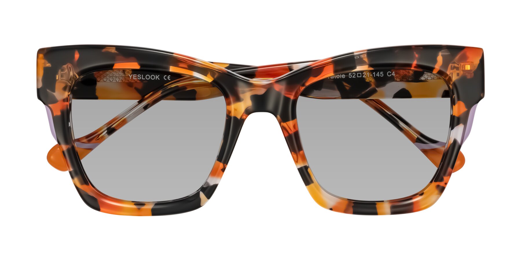 Folded Front of Yatole in Orange Tortoise with Light Gray Tinted Lenses