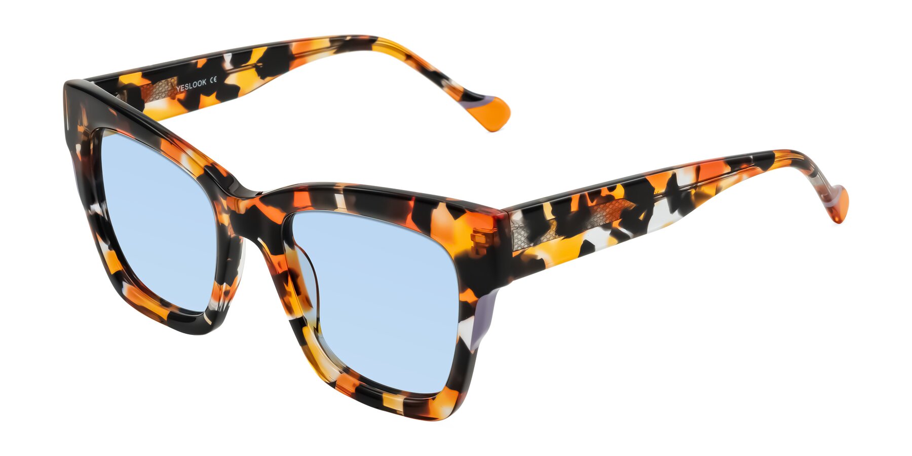 Angle of Yatole in Orange Tortoise with Light Blue Tinted Lenses