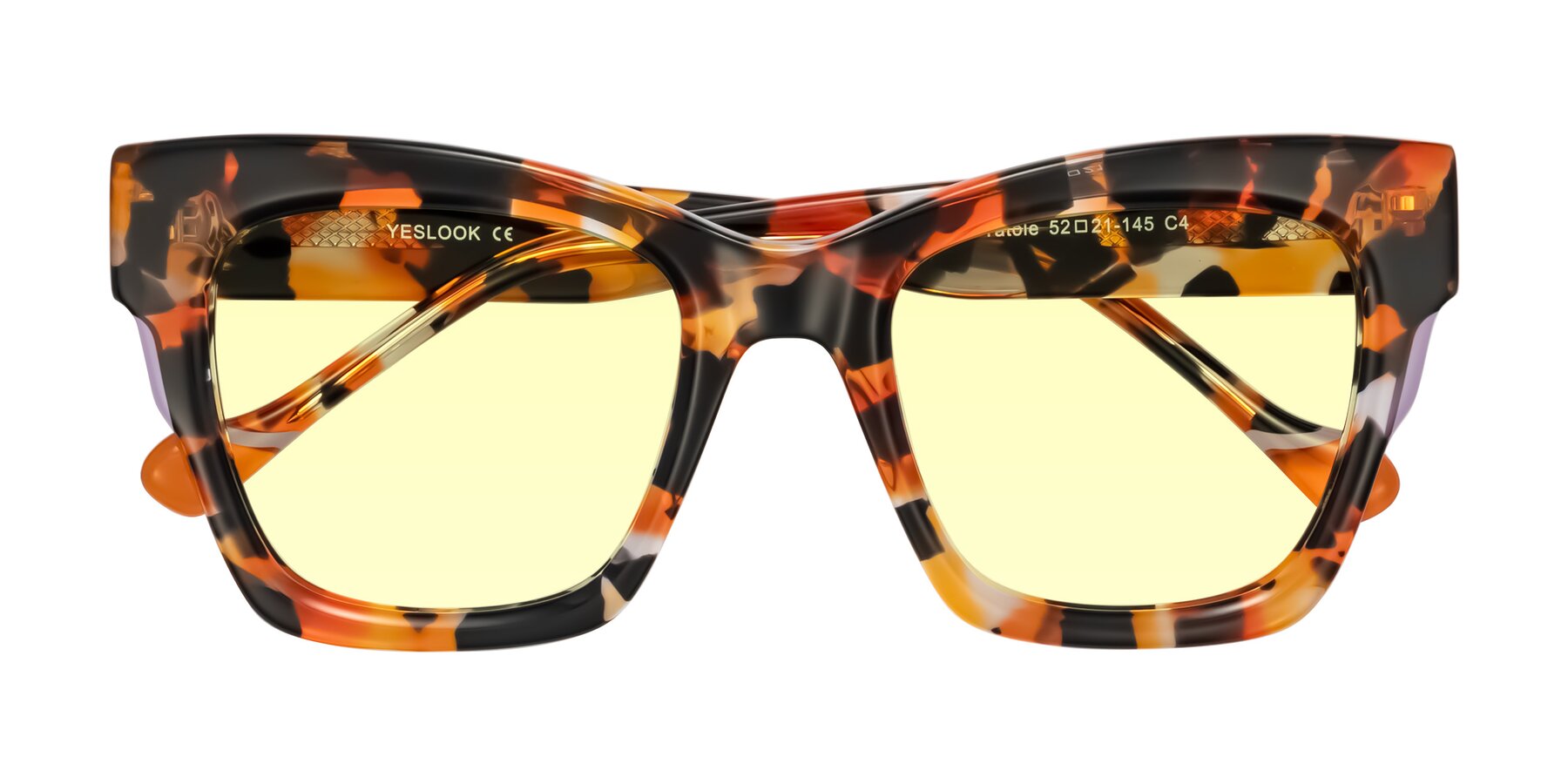 Folded Front of Yatole in Orange Tortoise with Light Yellow Tinted Lenses