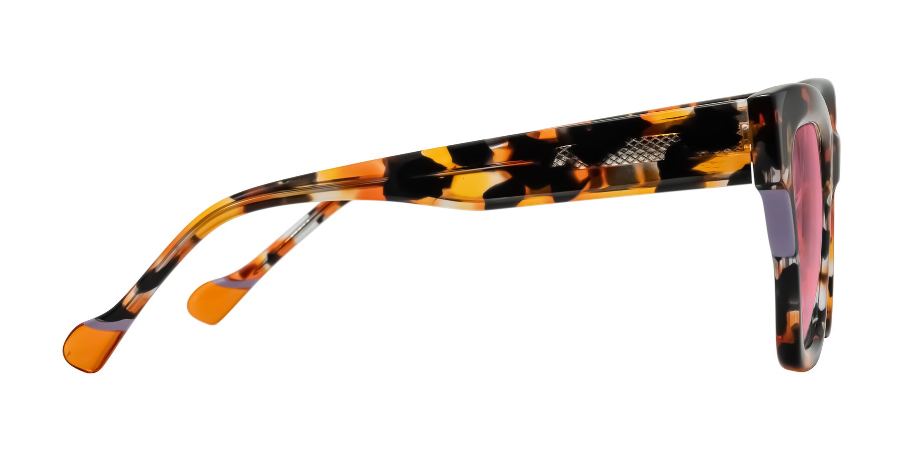 Side of Yatole in Orange Tortoise with Pink Tinted Lenses