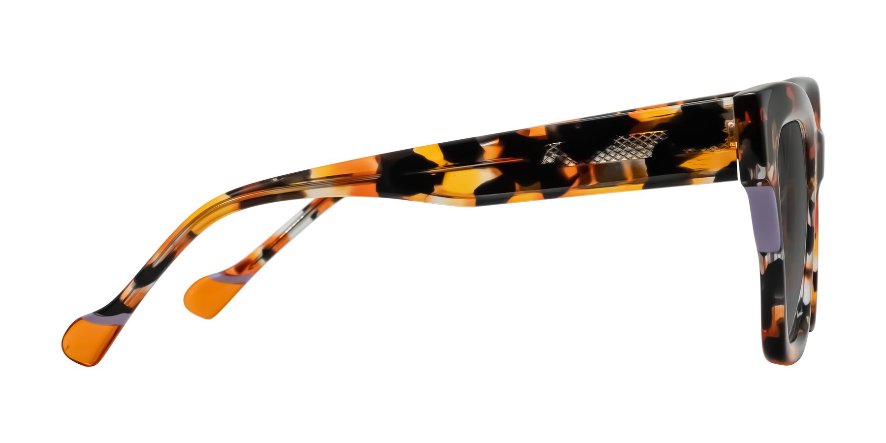 Side of Yatole in Orange Tortoise with Medium Gray Tinted Lenses