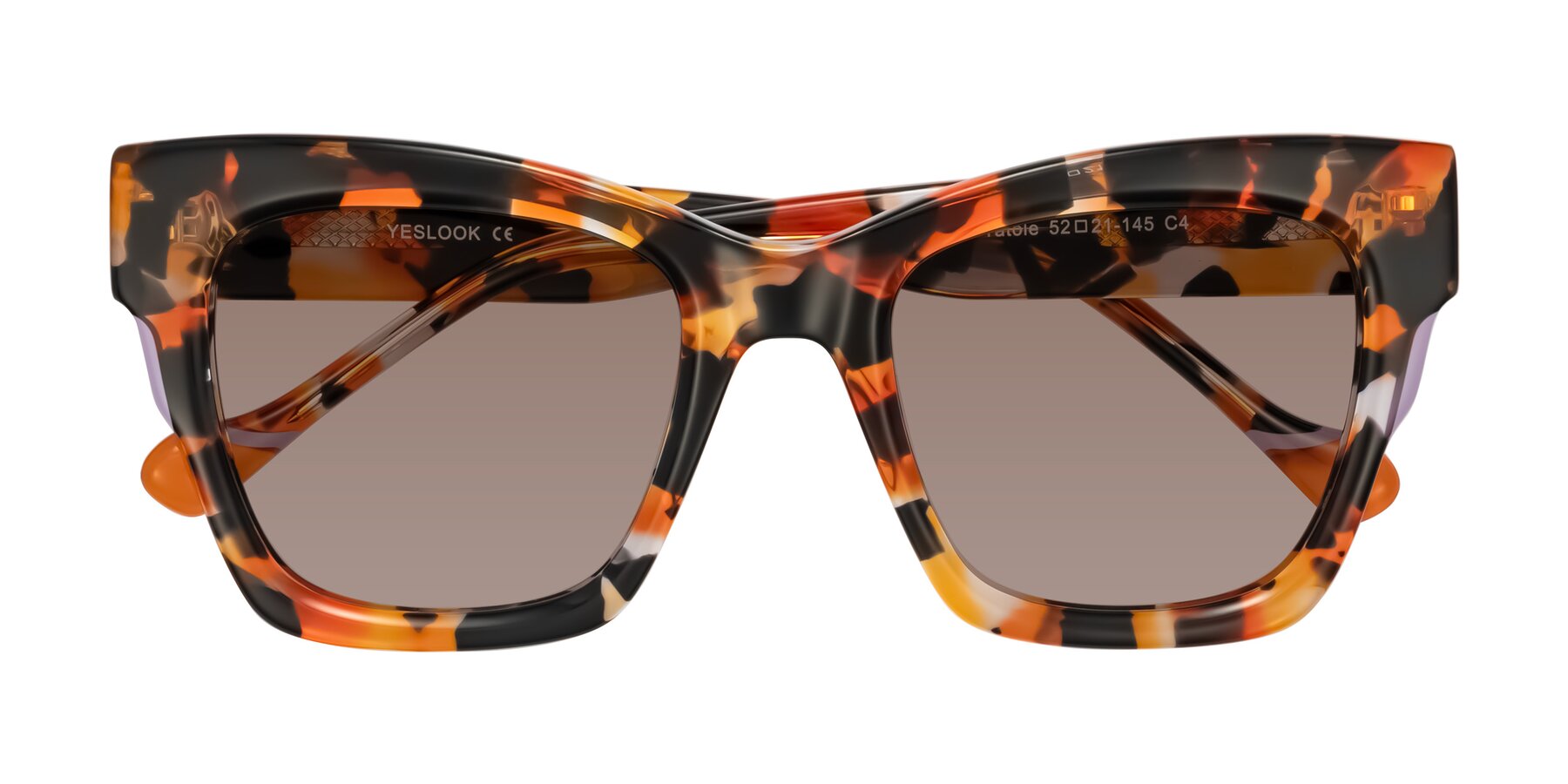 Folded Front of Yatole in Orange Tortoise with Medium Brown Tinted Lenses