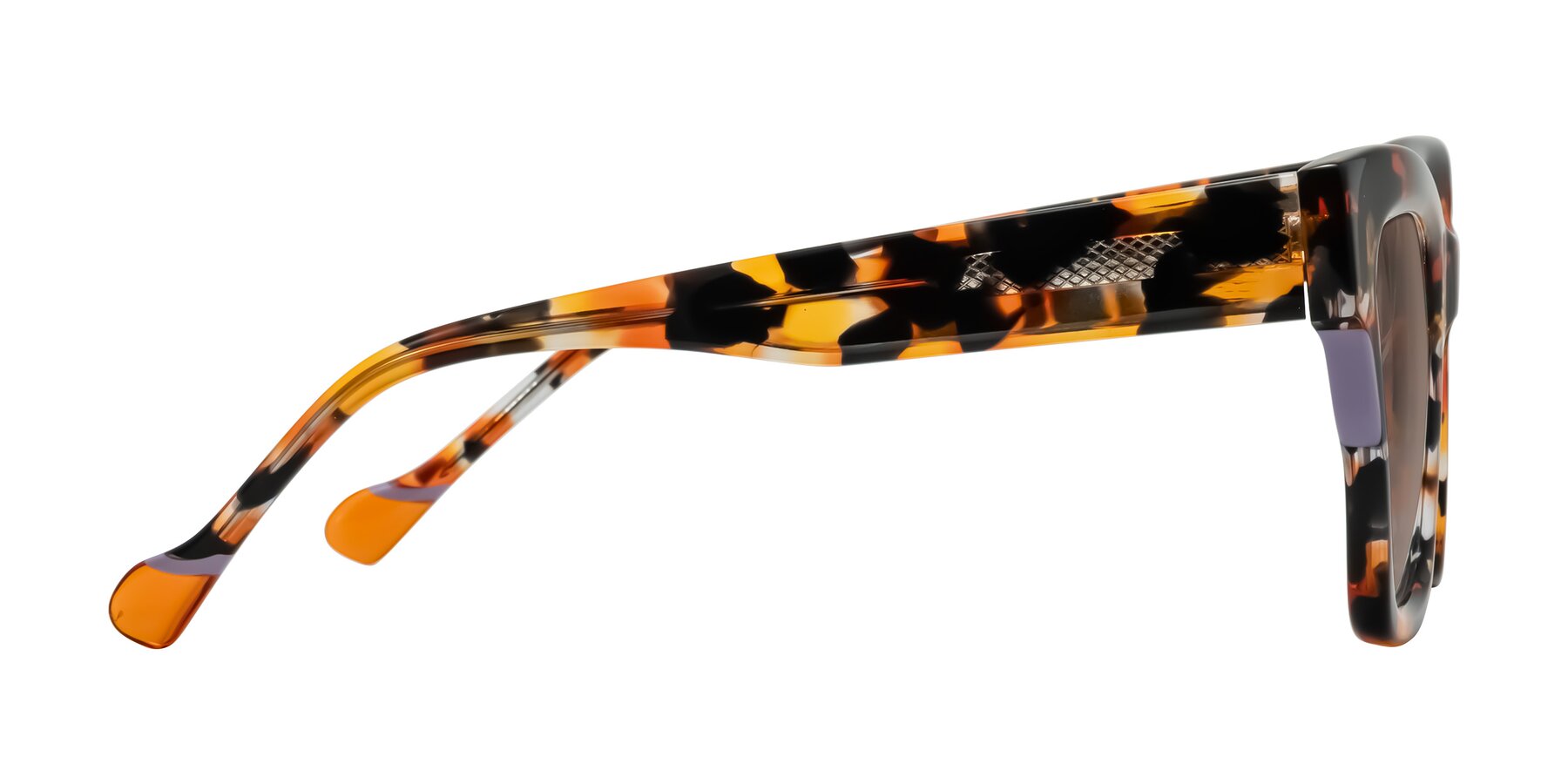 Side of Yatole in Orange Tortoise with Medium Brown Tinted Lenses