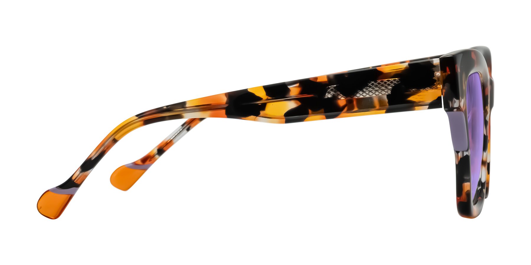 Side of Yatole in Orange Tortoise with Medium Purple Tinted Lenses
