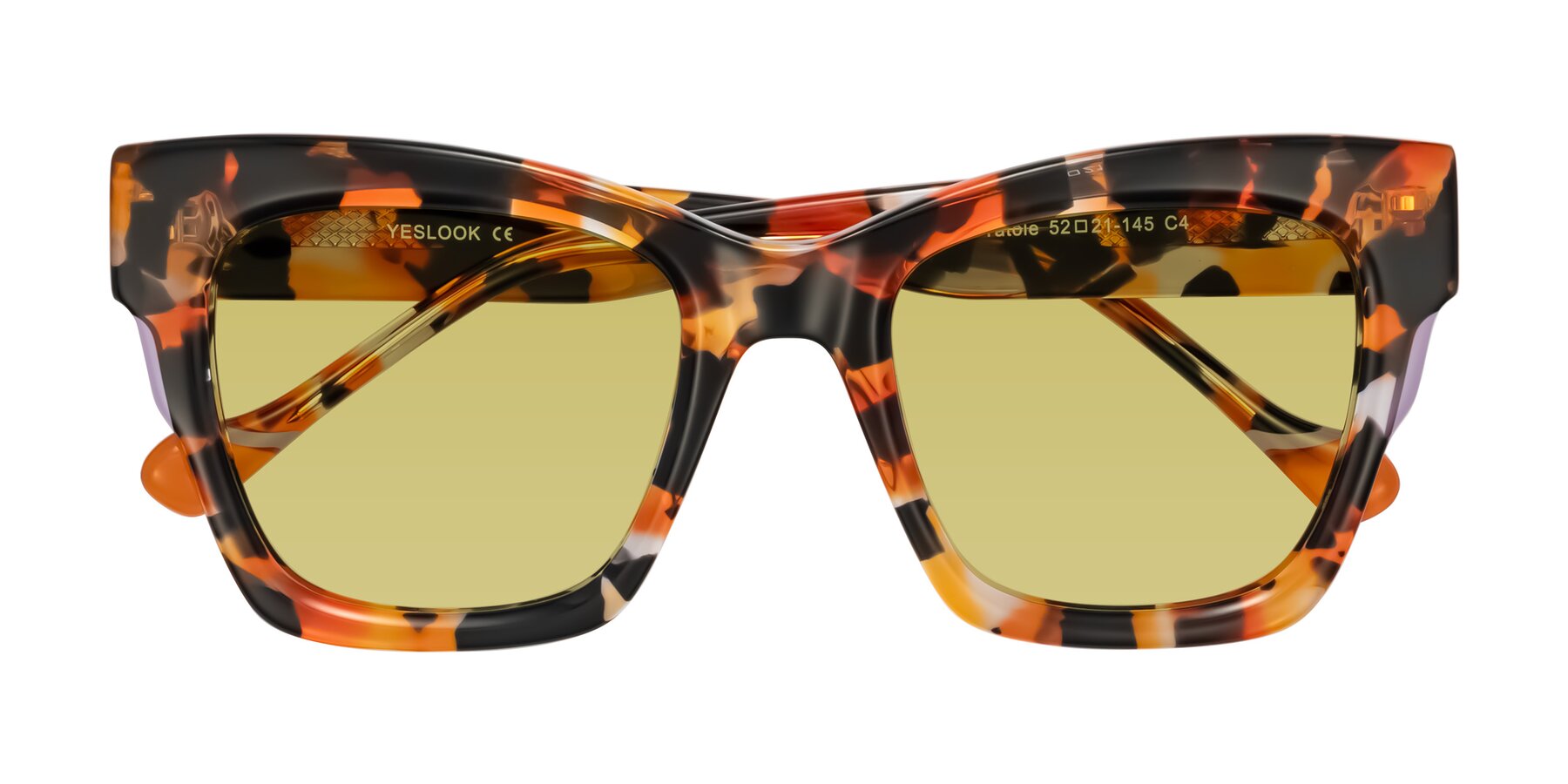 Folded Front of Yatole in Orange Tortoise with Medium Champagne Tinted Lenses