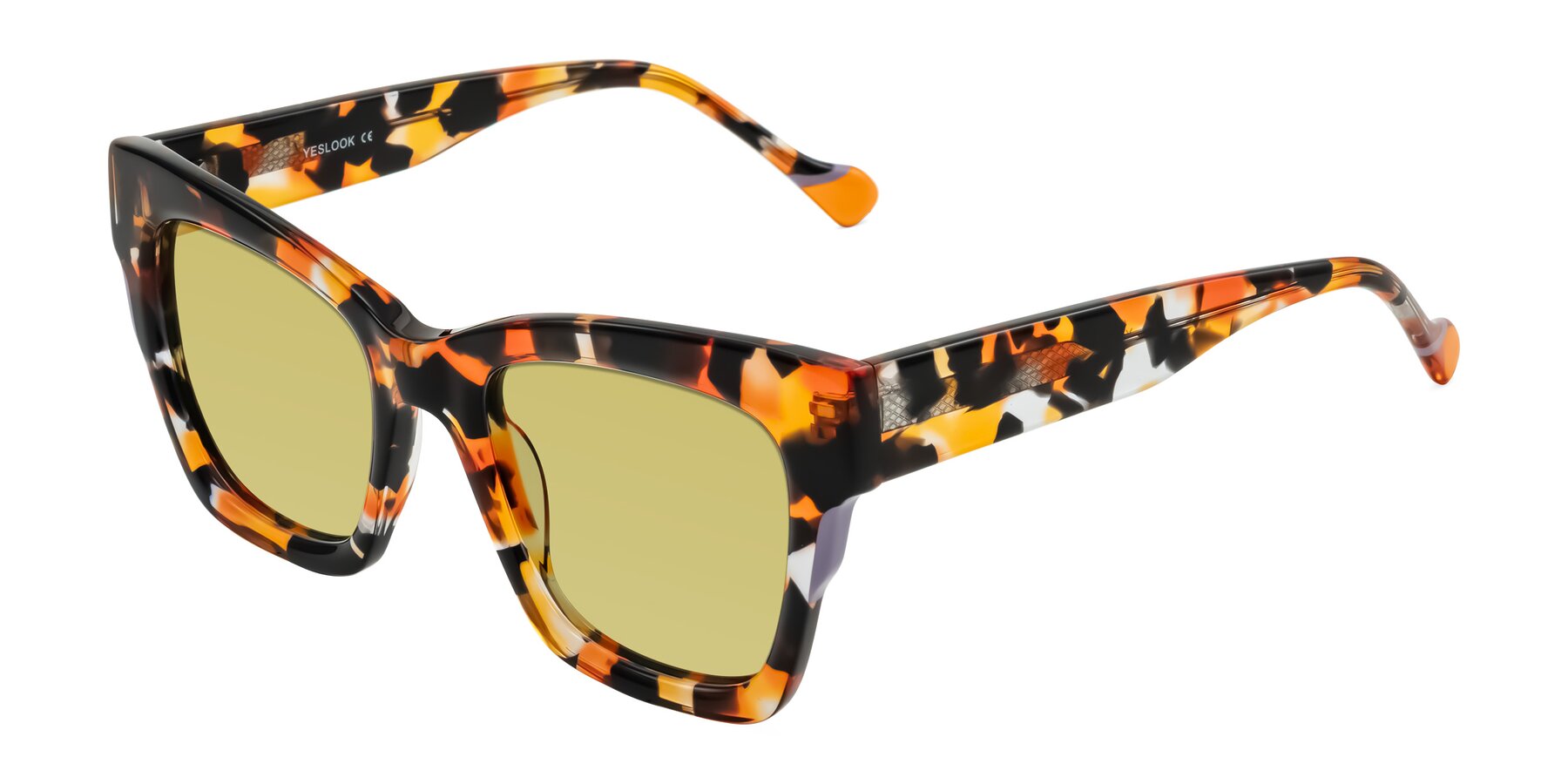 Angle of Yatole in Orange Tortoise with Medium Champagne Tinted Lenses