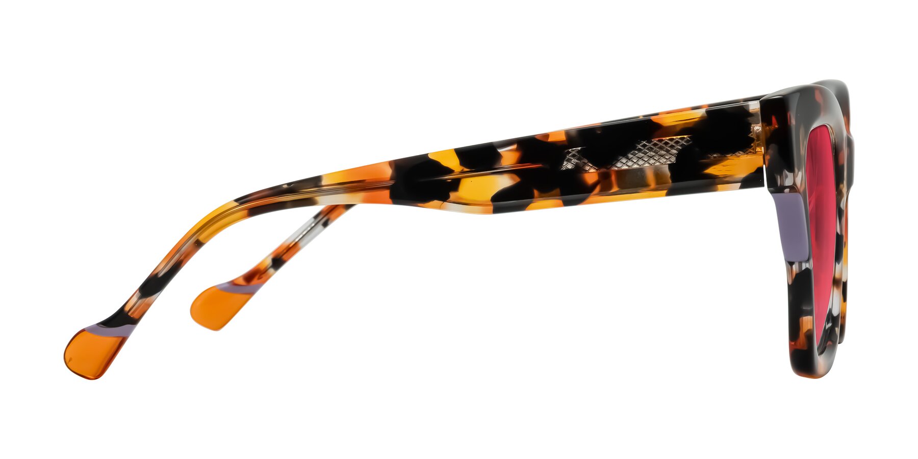 Side of Yatole in Orange Tortoise with Red Tinted Lenses
