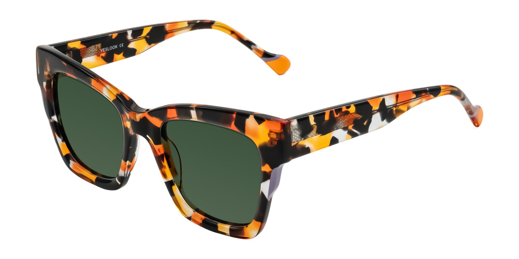 Angle of Yatole in Orange Tortoise with Green Tinted Lenses