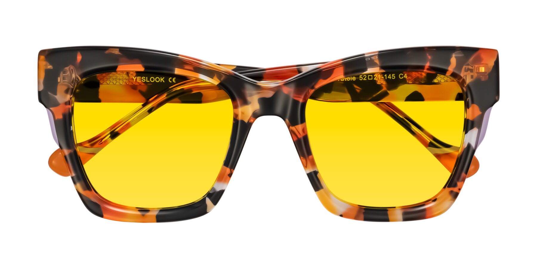 Folded Front of Yatole in Orange Tortoise with Yellow Tinted Lenses