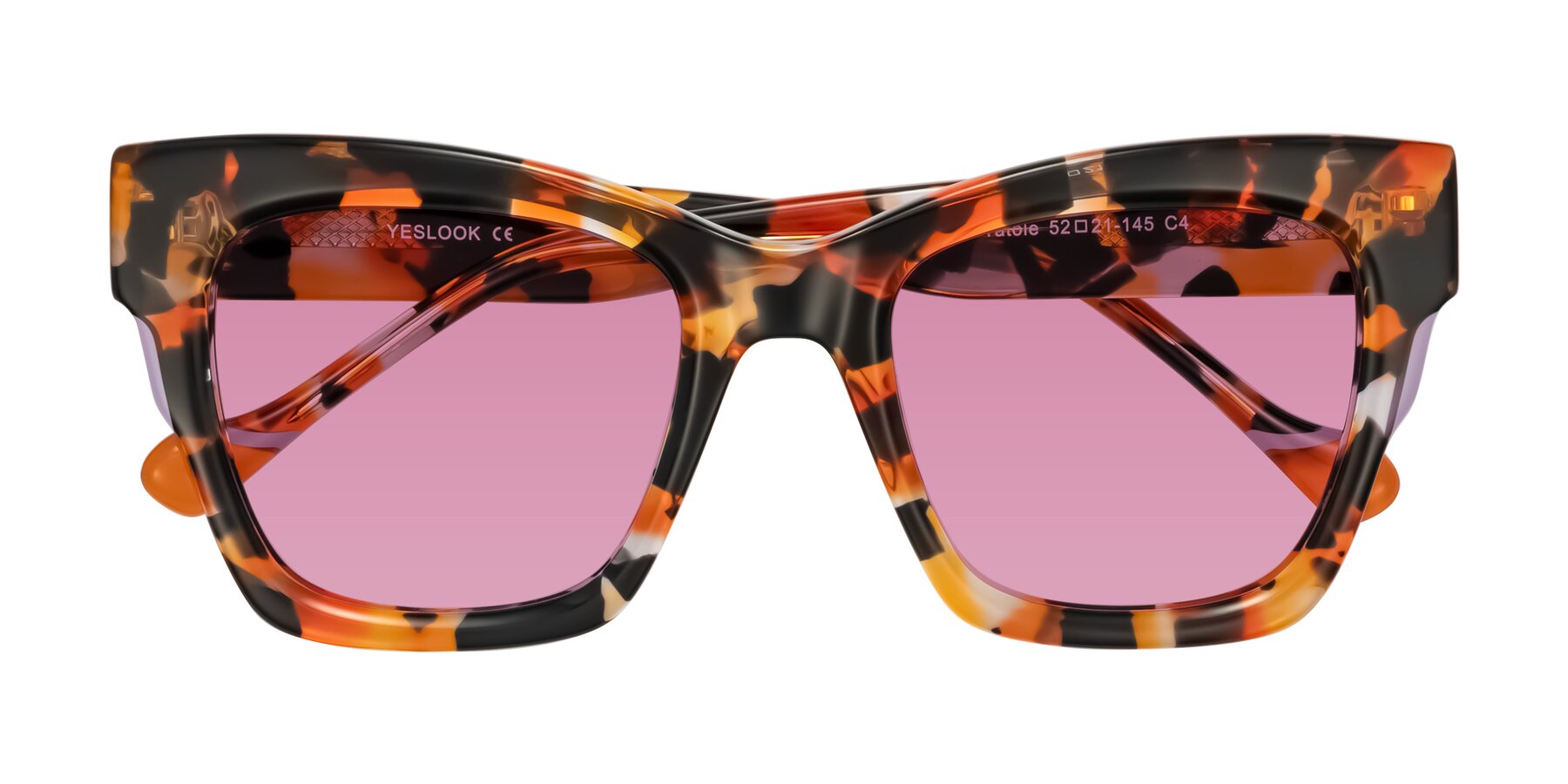 Folded Front of Yatole in Orange Tortoise with Medium Wine Tinted Lenses