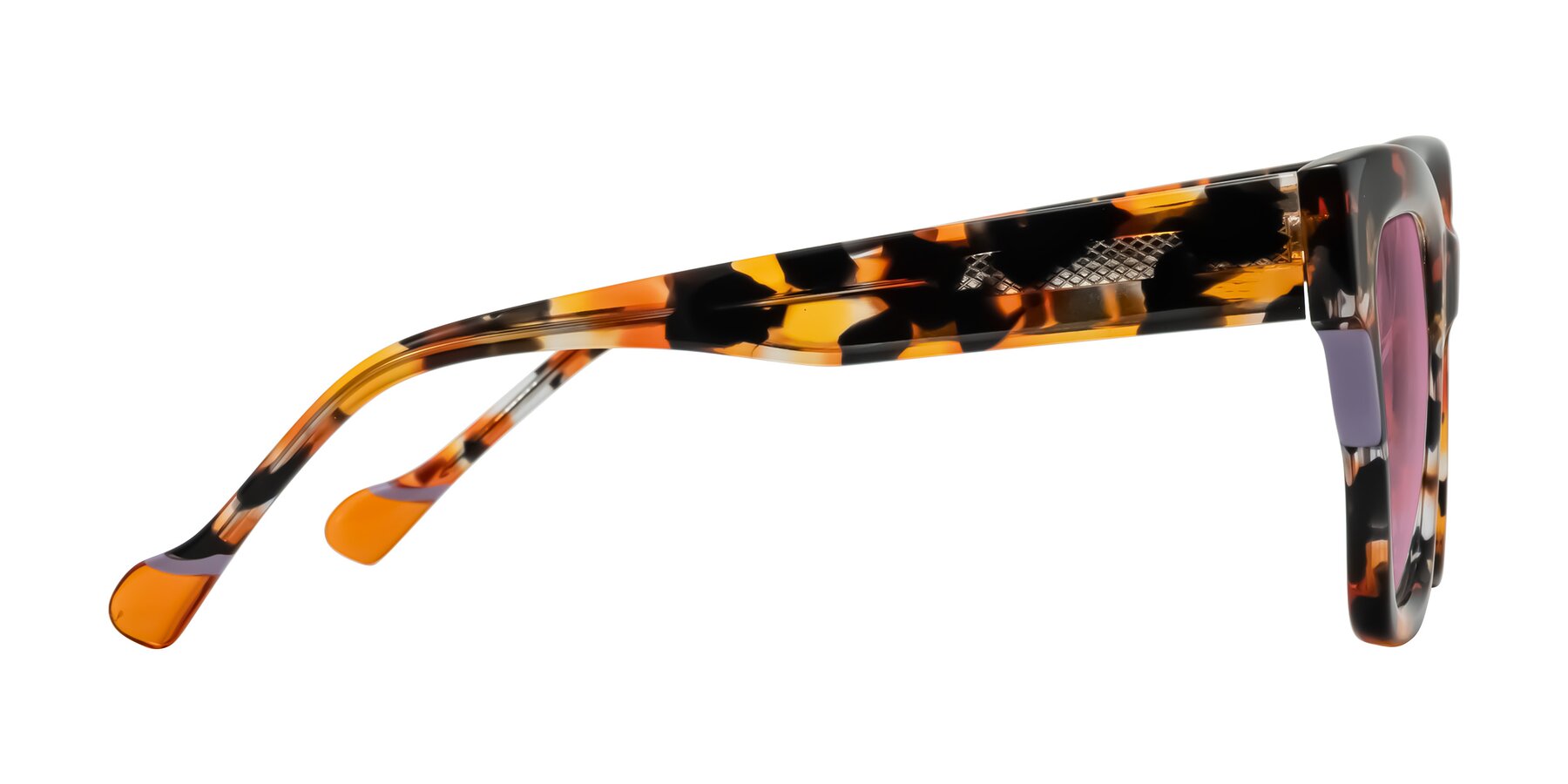 Side of Yatole in Orange Tortoise with Medium Wine Tinted Lenses