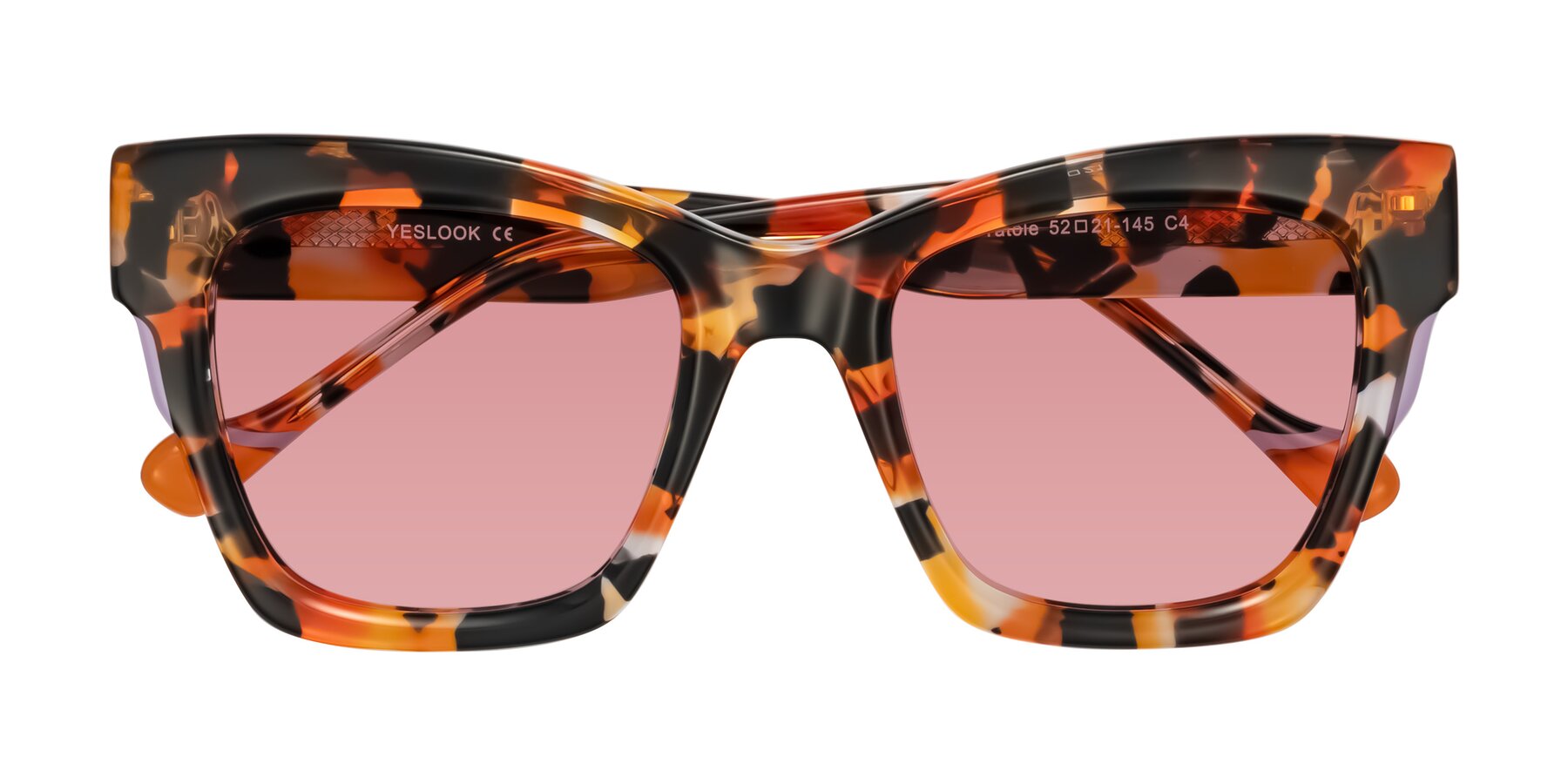 Folded Front of Yatole in Orange Tortoise with Medium Garnet Tinted Lenses
