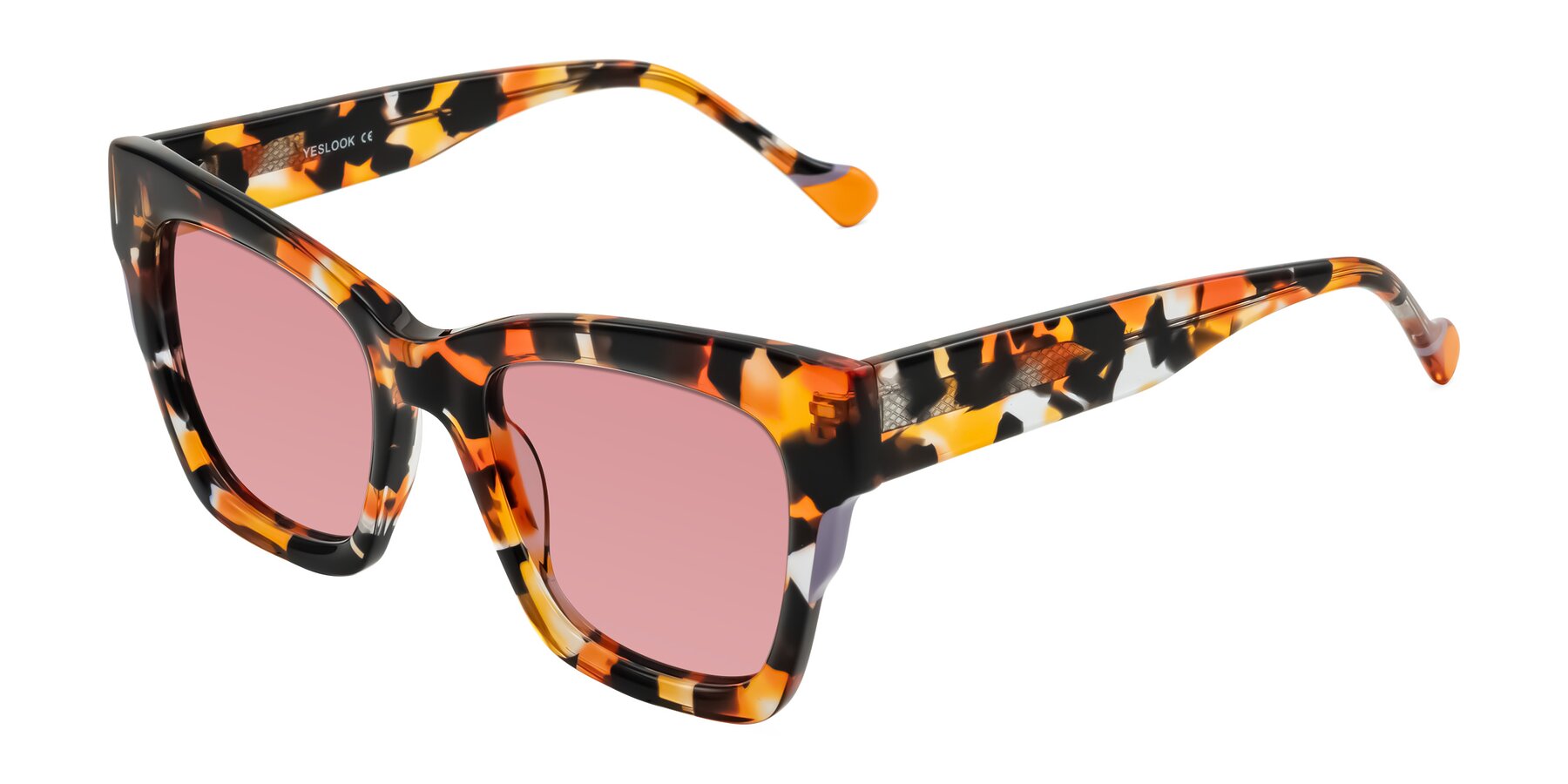 Angle of Yatole in Orange Tortoise with Medium Garnet Tinted Lenses