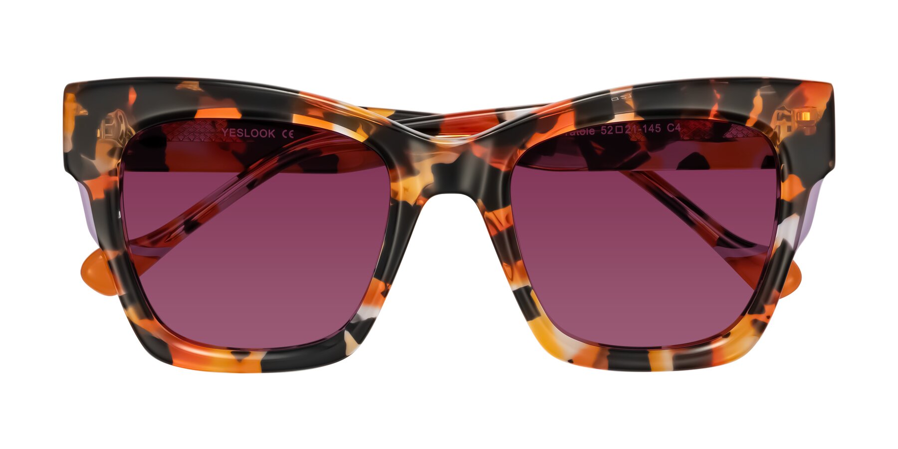 Folded Front of Yatole in Orange Tortoise with Wine Tinted Lenses
