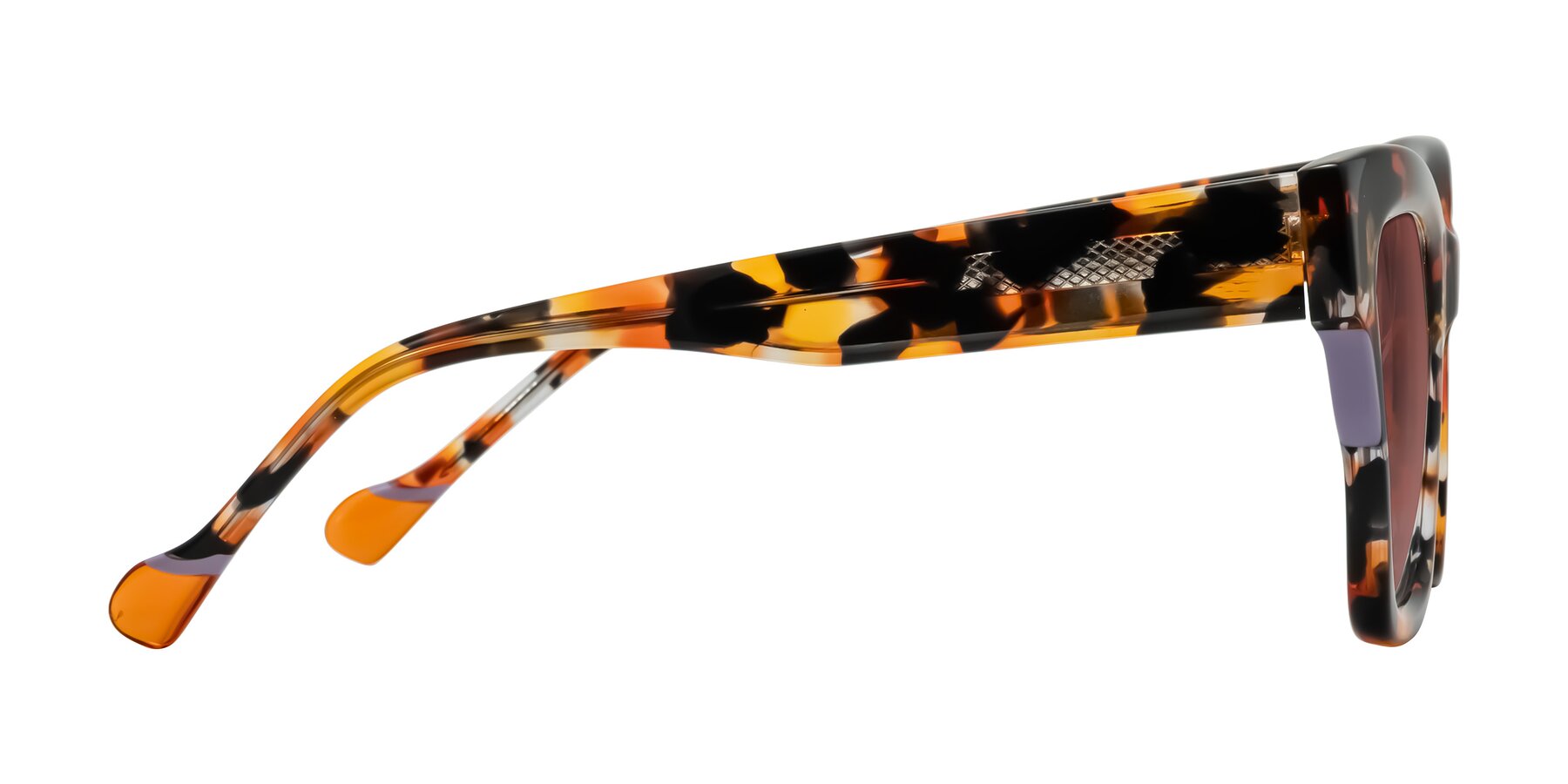 Side of Yatole in Orange Tortoise with Garnet Tinted Lenses