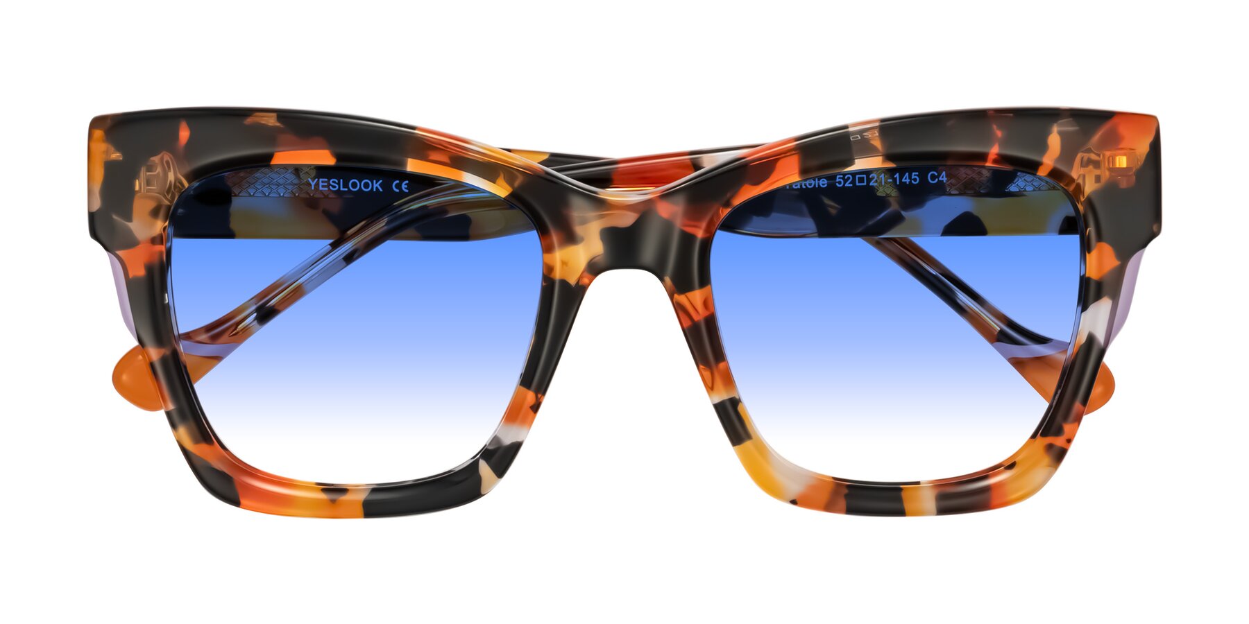 Folded Front of Yatole in Orange Tortoise with Blue Gradient Lenses