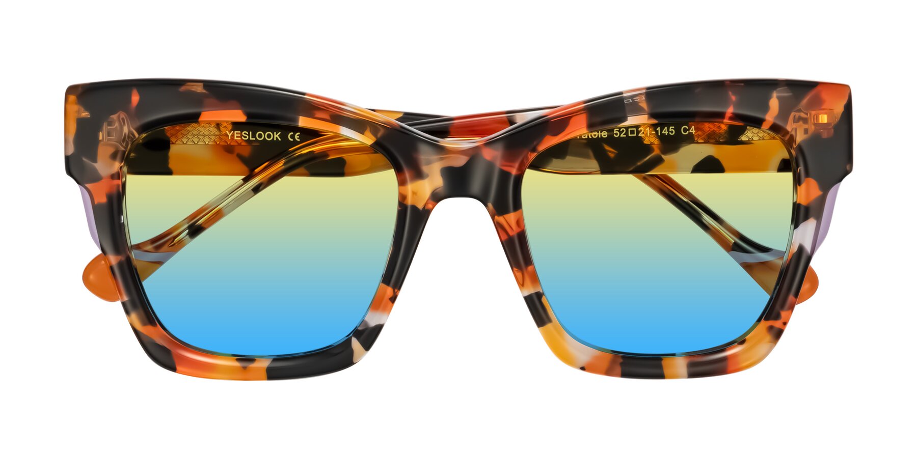 Folded Front of Yatole in Orange Tortoise with Yellow / Blue Gradient Lenses